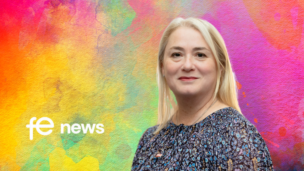 Head and shoulder photo of Dr Mandy Crawford-Lee on bright background with FE News logo